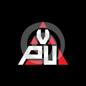 VPU triangle letter logo design with triangle shape. VPU triangle logo design monogram. VPU triangle vector logo template with red