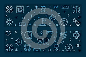 VR blue linear banners. Vector Virtual Reality illustration