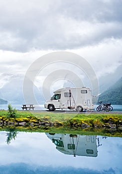 VR Caravan car travels on the highway.