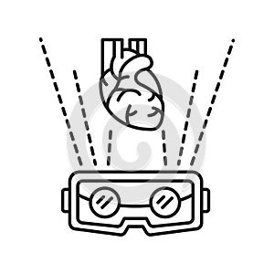 VR cardiac surgery black line icon. Virtual reality in medicine. Pictogram for web page, mobile app, promo. UI UX GUI design