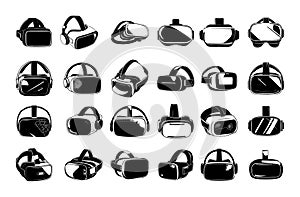 Vr garniture ink sketch vector set. Virtual reality glasses digital gadgets devices augmented universe icons isolated on