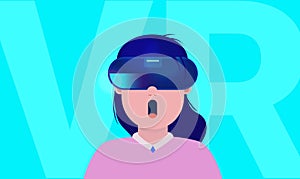 VR girl - female character using virtual reality headset