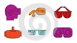 Vr glasses icon set, color outline style