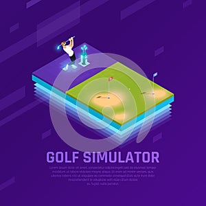 VR Golf Simulator Isometric Composition