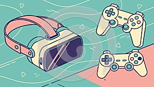 VR headset and controllers, depicting virtual reality and gaming tech vector design Generative AI
