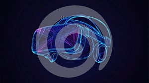 Vr headset displaying virtual reality experience in wireframe
