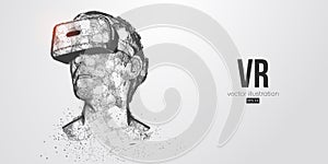 VR headset holographic low poly wireframe vector banner. Polygonal man wearing virtual reality glasses. Vector