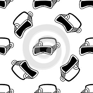 VR headset seamless vector pattern. Glasses, helmet of virtual or augmented reality. Modern technology, device for