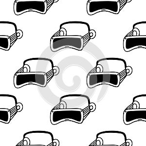VR headset seamless vector pattern. Glasses, helmet of virtual or augmented reality. Modern technology, device for
