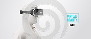 VR headset technology. 3d of the man, wearing virtual reality glasses on white background. VR games. Vector illustration