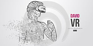 VR headset wireframe. Abstract silhouette of the polygonal statue of David, man wearing virtual reality glasses vector