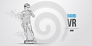 VR headset wireframe. Abstract silhouette of the polygonal statue of David, man wearing virtual reality glasses vector