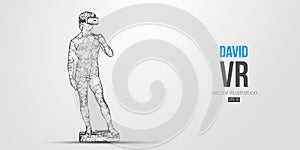 VR headset wireframe. Abstract silhouette of the polygonal statue of David, man wearing virtual reality glasses vector