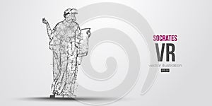 VR headset wireframe. Abstract silhouette of the polygonal statue of Socrates, man wearing virtual reality glasses