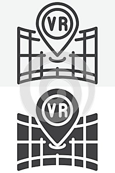 VR navigation icon set in line and solid style