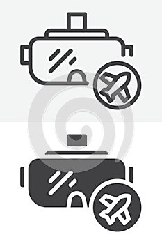 VR travel icon set in line and solid style
