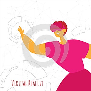 VR virtual reality concept. Man wearing virtual reality glasses. Vector illustration