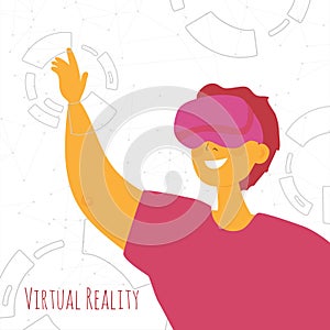 VR virtual reality concept. Man wearing virtual reality glasses. Vector illustration