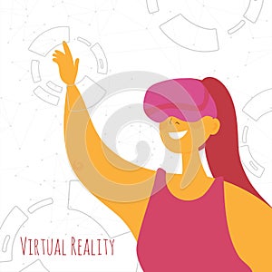 VR virtual reality concept. Woman wearing virtual reality glasses. Vector illustration