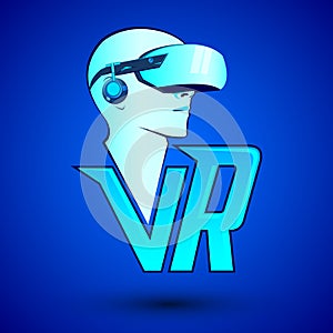 VR Virtual reality icon with man wearing headset