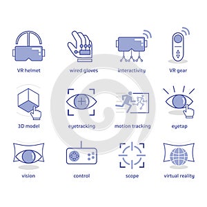 VR Virtual reality technology icons set