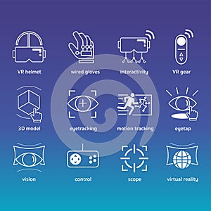 VR Virtual reality technology icons set