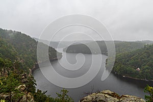 Vranovska prehrada from Petrovy skaly rock formation in Czech republic