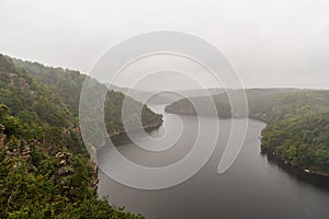 Vranovska prehrada water reservoir from Petrovy skaly rocks in Czech republic