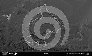 Vratsa outlined, Bulgaria. Grayscale