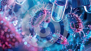 VRE bacteria in a clinical laboratory setting, showcasing microscopic views and scientific equipment under bright