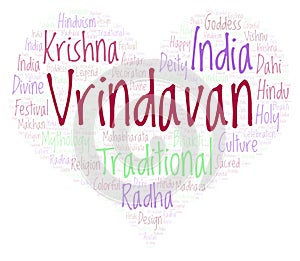 Vrindavan in heart shape word cloud.