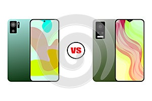 VS of cellphone. Comparison two smartphones. illustration concept.