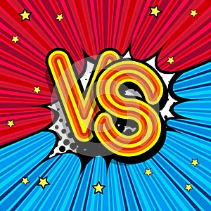 VS - comic retro lettering with shadows, halftone pattern on retro poster background.