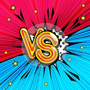 VS - comic retro lettering with shadows, halftone pattern on retro poster background.