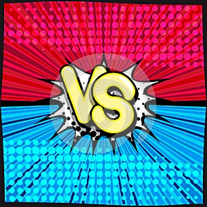 VS - comic retro lettering with shadows, halftone pattern