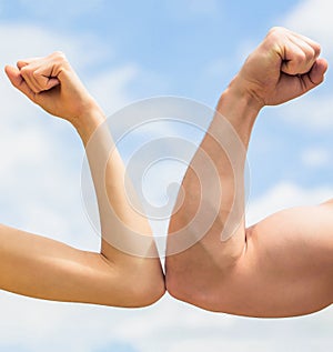 Vs, fight hard. Competition, strength comparison. Rivalry concept. Hand, man arm fist Close-up. Rivalry, vs, challenge