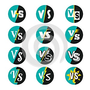 Vs logo. Battle fighting fonts duel characters matchmaking lettering words concurrence teams recent vector letters photo