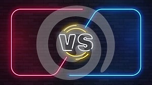 Vs neon. Versus battle game banner with neon empty frames. Boxing match duel, competition business confrontation