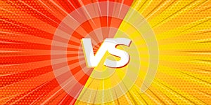 VS versus background, confrontation, red and yellow shiny pop art background, light blast sparkle template, blank layout template photo