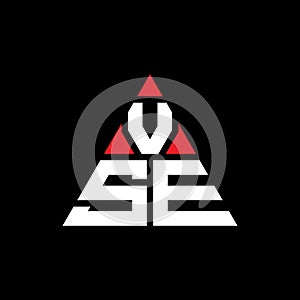 VSE triangle letter logo design with triangle shape. VSE triangle logo design monogram. VSE triangle vector logo template with red