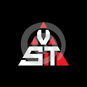VST triangle letter logo design with triangle shape. VST triangle logo design monogram. VST triangle vector logo template with red