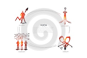 Vuca word - uncertainty, ambiguity, complexity, volatility set concept.