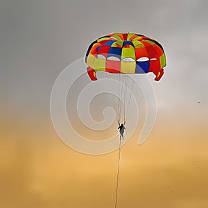 Sunset minimalist parachute flight photo