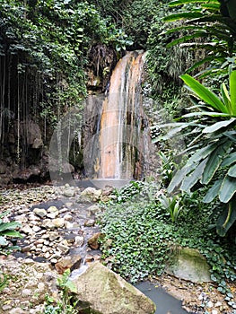 Vulcanic waterfall at Diamond Botanical Gardens, Saint Lucia