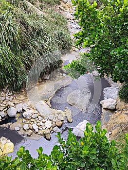 Vulcanic waterfall at Diamond Botanical Gardens, Saint Lucia