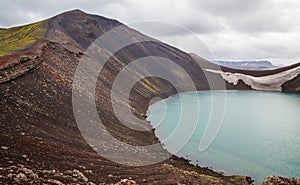 Vulcano crater with water in Iceland photo