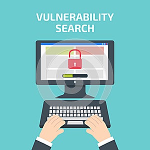 Vulnerability search decktop. Vulnerability search concept photo