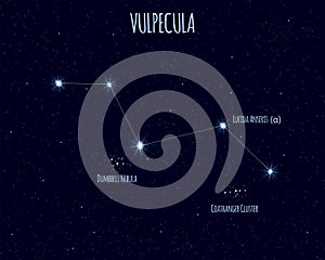 Vulpecula constellation, vector illustration with the names of basic stars