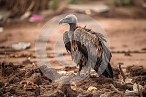 Vulture Bird Scavenging On A Carcass. Generative AI