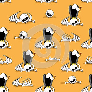 Vulture on bones in desert seamless pattern. Dead desert